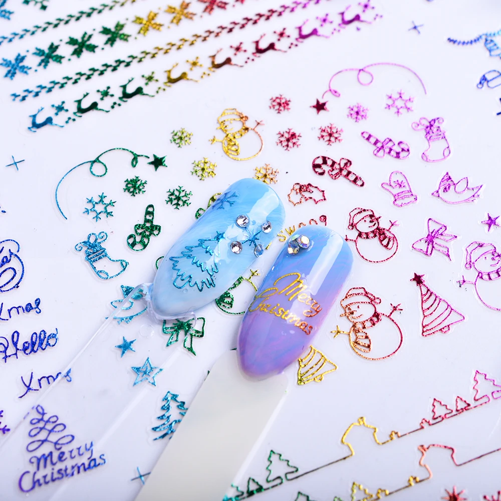 Смешанный дизайн 3D Ногти Хэллоуин Снежинка лента ногтей трафаретные наклейки