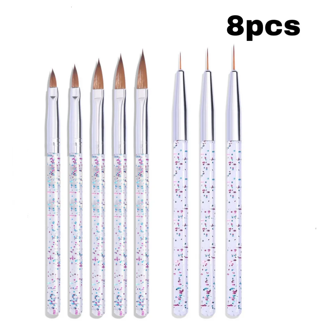 

8pcs Nail Art Liner Painting Brush Crystal Nail Art Brush Design Tip Drawing Carving Dotting Pen UV Gel Liner Brush Pen Manicure