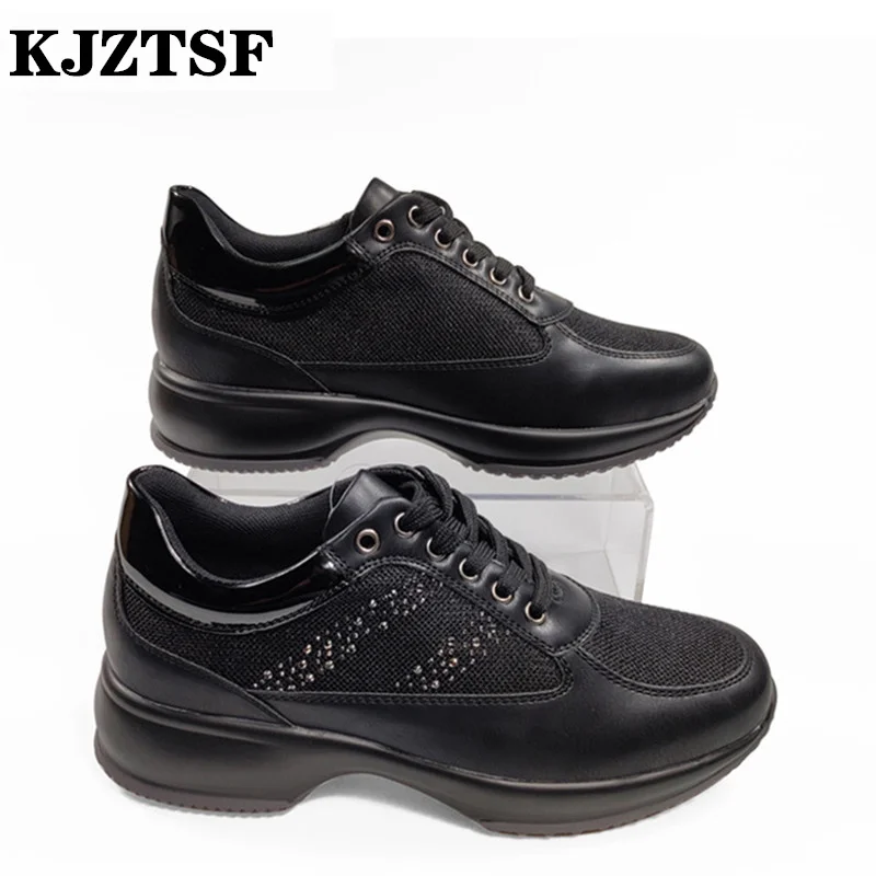 Женские кроссовки на танкетке KJZTSF повседневные дышащие платформе со стразами