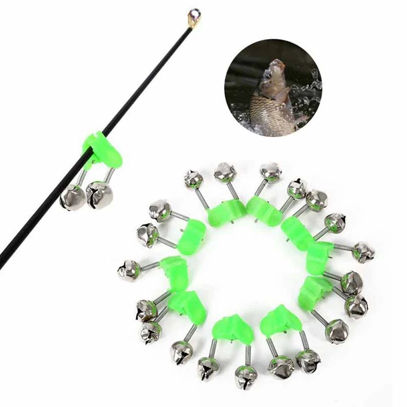

10Pcs Durable Fishing Bite Alarms Fishing Rod Stalk Bells Clamp Tip ABS Green Fishing Accessory Lightweight