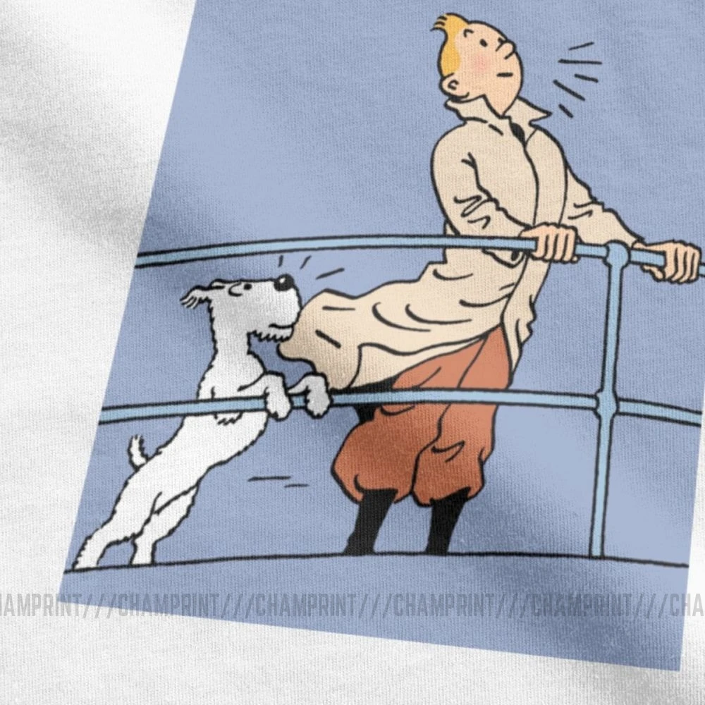 Мужская хлопковая футболка Tintin с короткими рукавами в стиле ретро изображением