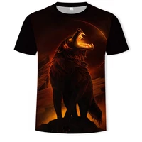 summer new style animal 3d printing short sleeved mens t shirt fierce wolf pure cotton oversized t shirt for couples