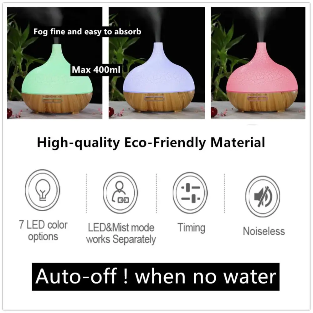 

Humidifier Ultrasonic Aroma Diffuser Remote Control Electric Aromatherapy Essential Oil Diffuser Wood 400ML For Home Led Light