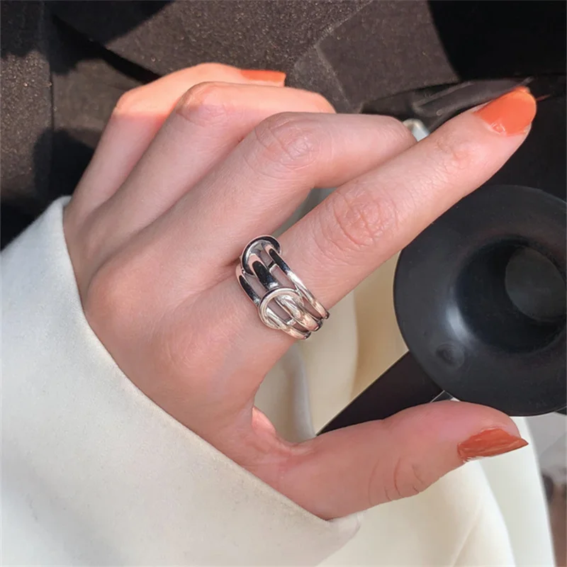 

VENTFILLE 925 Sterling Silver Retro Multi-layer Geometric Female Fashion Niche Ins Simple Personality Ring