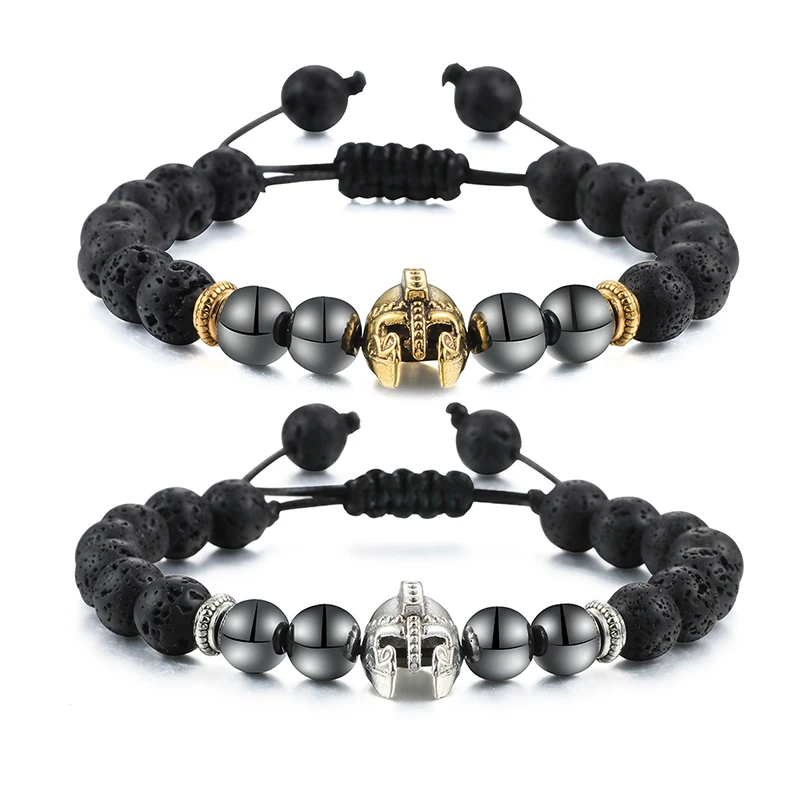 Для мужчин браслеты из лавового камня римского рыцаря спартанский воин шлем