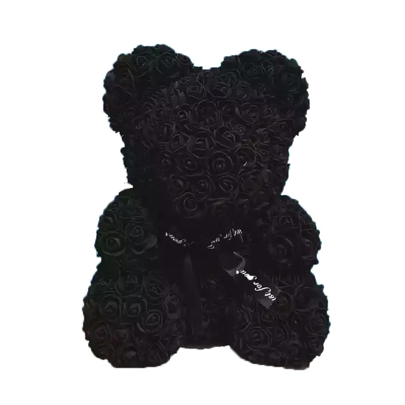 Black Мультфильм 25 см красная роза медведь Искусственные из ПЭ цветы плюшевый медведь Валентина Дети подарки на день рождения на Рождество Домашний декор дропшиппинг - Цвет: Black