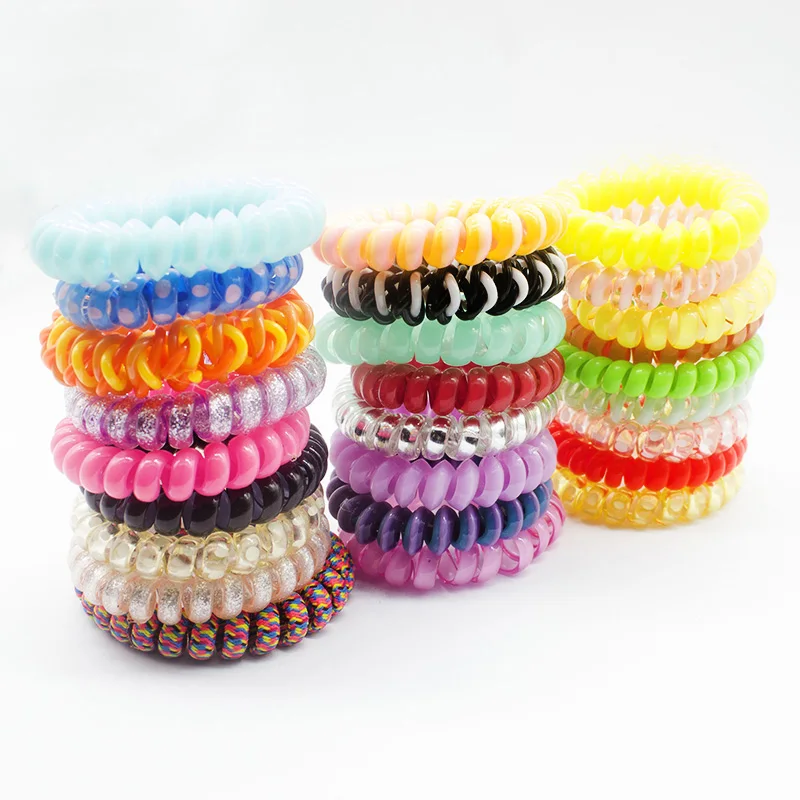 30 штук разноцветных упругих резинок для волос из телефонной проволоки в стиле микс для женщин, детей и девочек на головные уборы.
