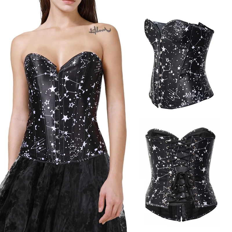 Корсет астрономический с принтом пикантный бюстье рукавами в готическом стиле