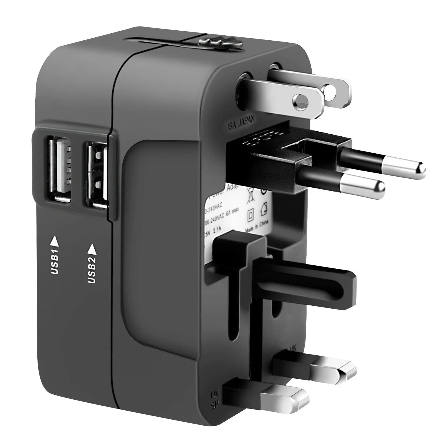 Универсальный дорожный адаптер для зарядного устройства с 2 USB портами Европа