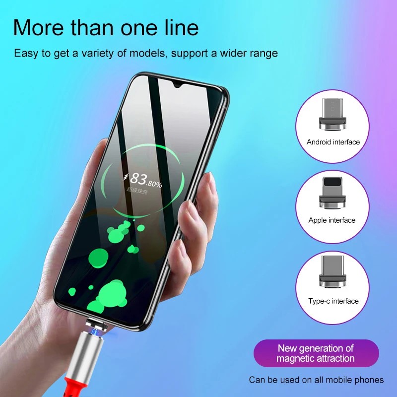 Магнитный кабель 3 А зарядное устройство Micro USB Type C 8 Pin для быстрой зарядки iPhone XS