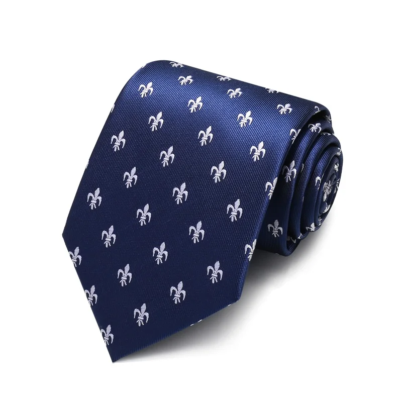 

High Quality 2020 Designer New Fashion Navy Blue Clover Pattern 8cm Ties for Men Necktie Work Business Formal Suit with Gift Box