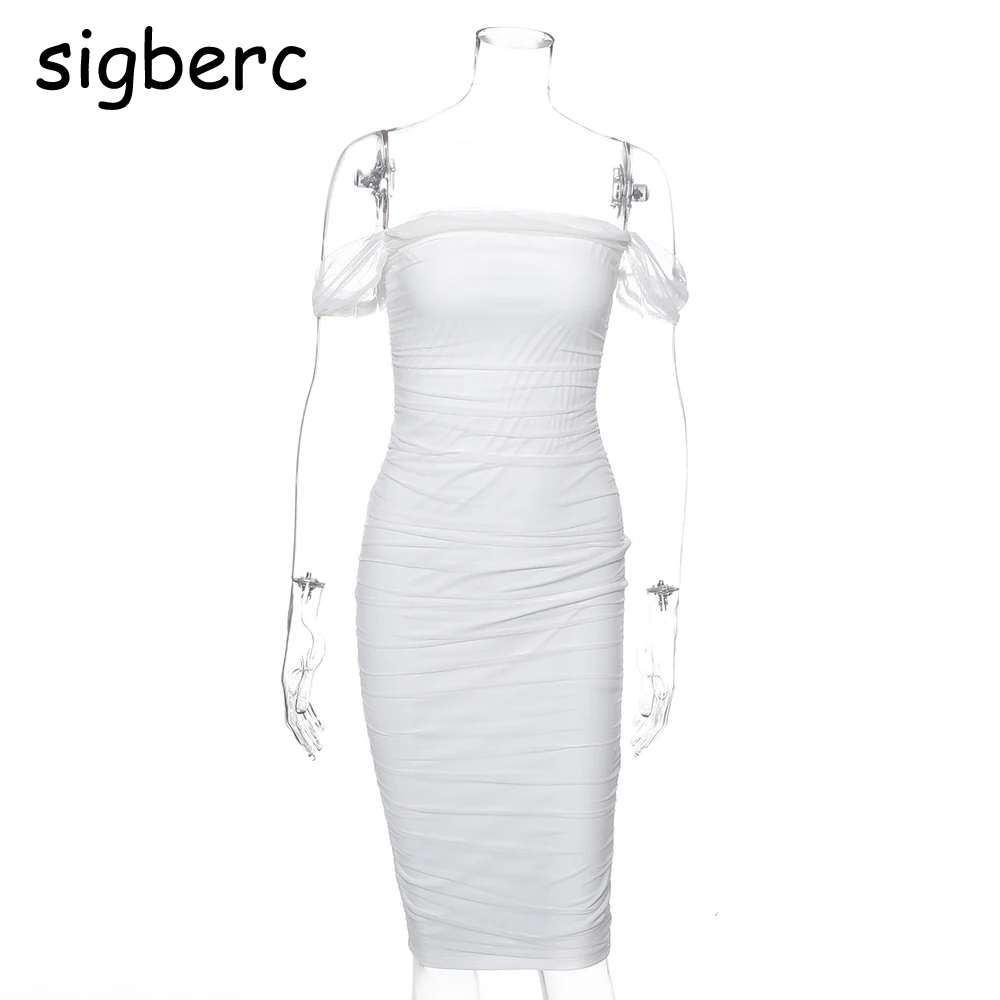 Sigberc/белое вечернее платье с открытыми плечами женское Плиссированное Сетчатое