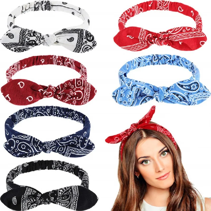 

Fashion Girls Vintage Cross Knot Bow Elastic Hairbands Soft Print Headbands Bandanas Girls Hair Bands Hair Accessories For Women