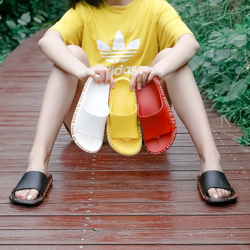 

Summer Women Men Slippers Beach Slide Sandals Cute Words Alphabet Non-Slip Soft Sole Couple Ladies Home Outdoor Bathroom Shoes
