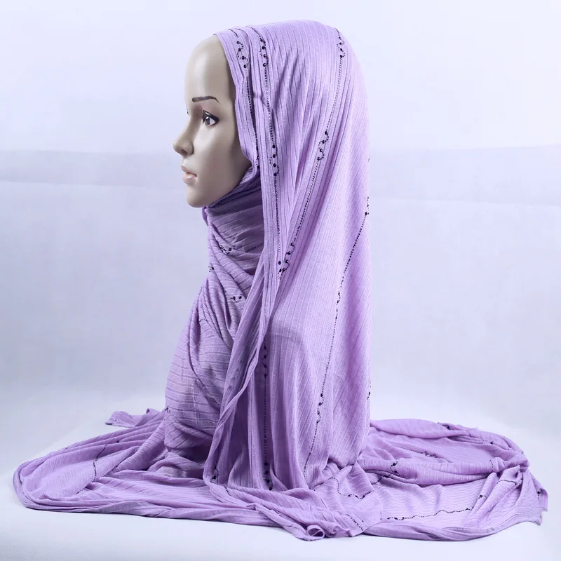 light purple 200x120 см KASHKHA брендовый вязанный Длинный Шарф чешские Стразы мусульманские хиджаб платок роскошные бриллианты в полоску завязанные головные уборы - Цвет: light purple