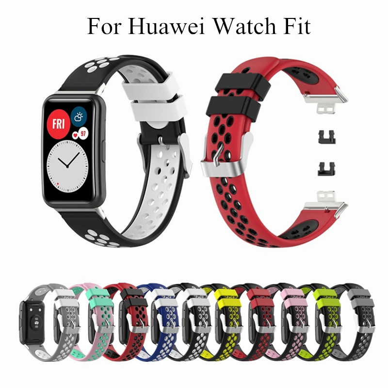 

Sport Silicone Band For Huawei Watch Fit Strap Breathable Bracelet Two Color Replacement Wristband Woman Man For Huawei Fit