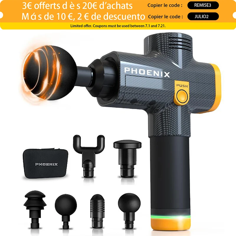 Электрический массажный пистолет Phoenix A2 для глубокой стимуляции 6 головок тела