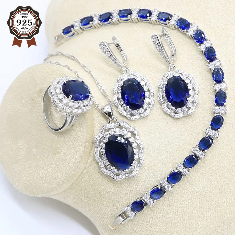 Серебряный цвет искусственный темно-синий полудрагоценный браслет серьги