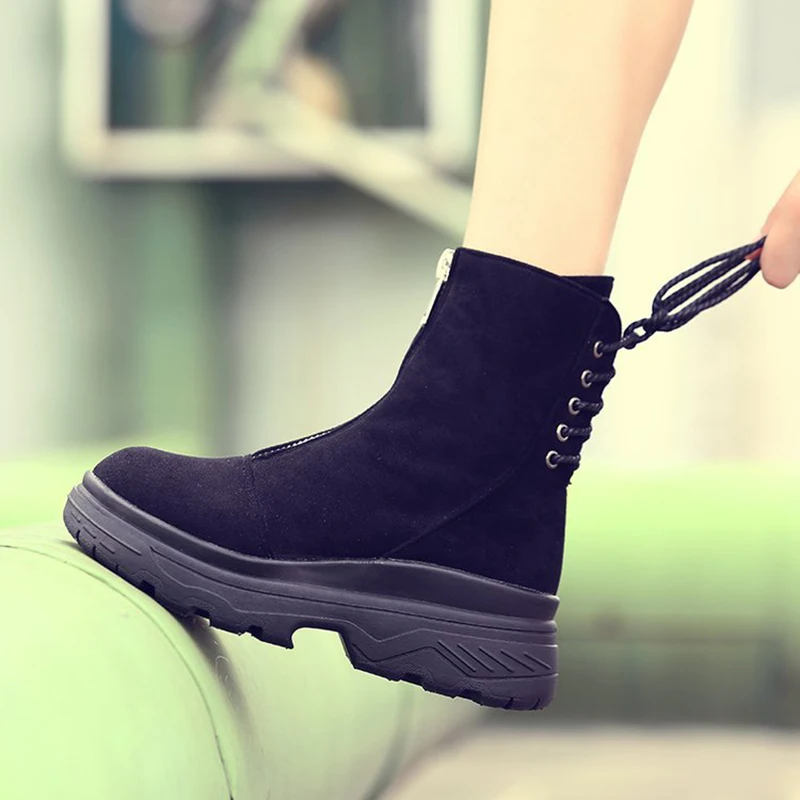 Женские Плюшевые Ботинки Ботильоны на плоской подошве зимние ботинки 2018 | Обувь