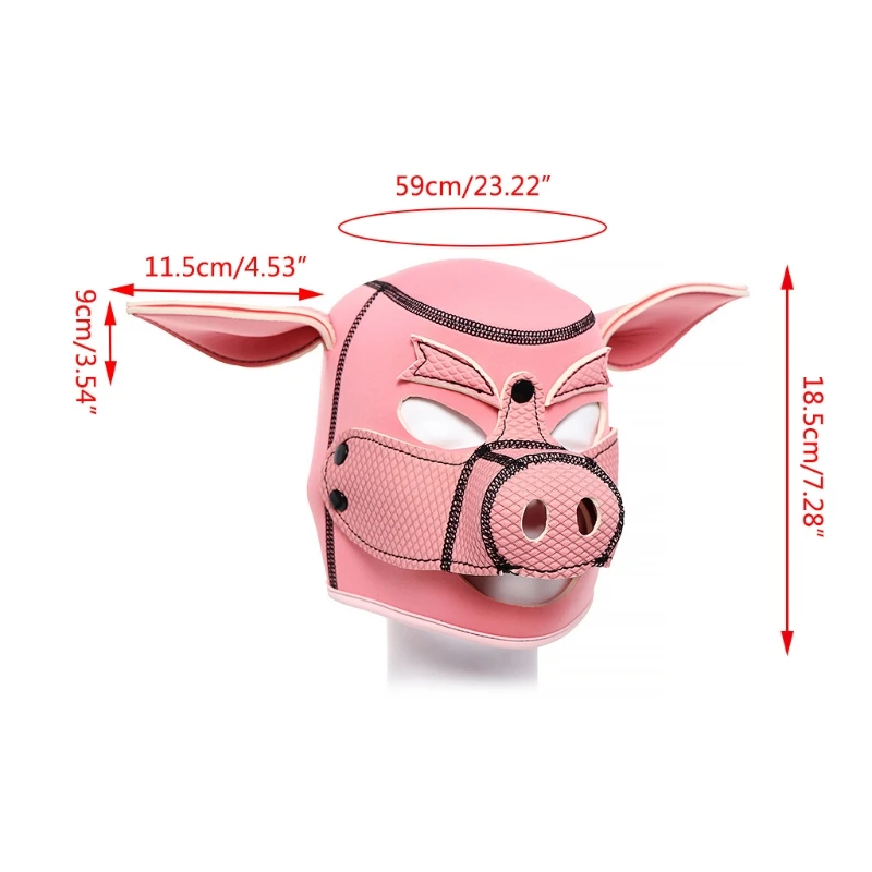 

X3UE Cute Fetish Cosplay Pink Soft Sponge Padded Pig Full Head Hood Slave Mask with Ears for Couple Role Play Piggy Costumes