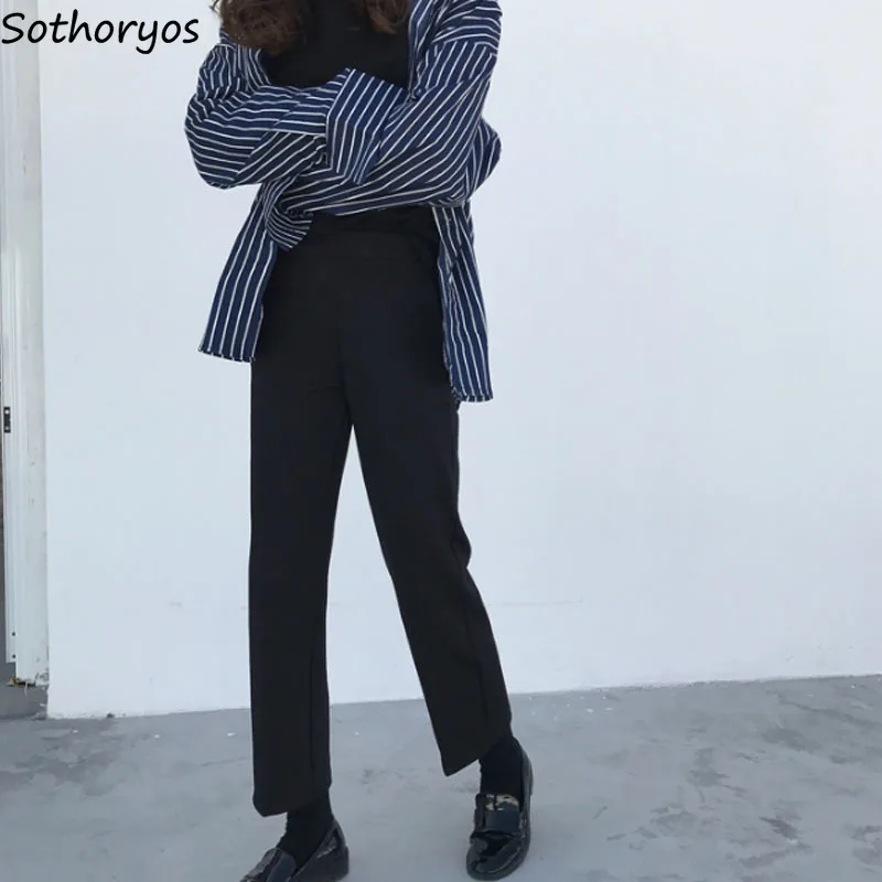 

Pants Women Simple Solid Black Slim Soft Korean Style Womens High Quality Pockets Female All-match Elegant Students Trousers New