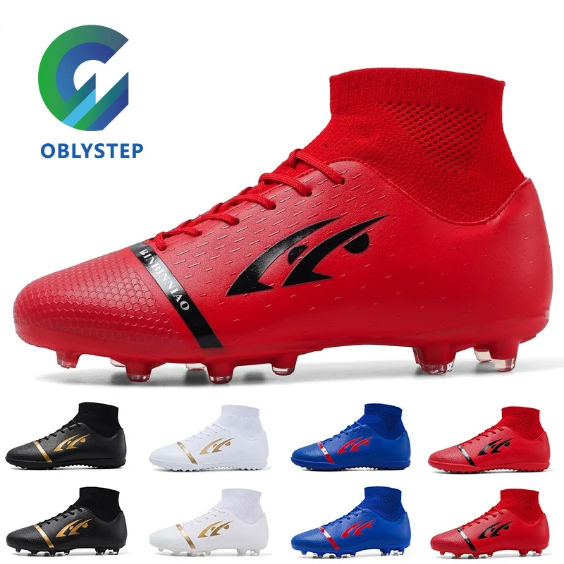 

OBLYSTEP 2020 Hot Sale Men's AG/TF Football Shoes Youth Outdoor Training Boots High Top Straw Non-slip