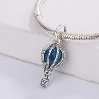 925 sterling silver blue hot air balloon travel charm balloon within beaded tethers moonlight blue crystal pendant bracelet