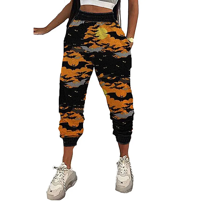

Autumn New European and American Printed High Waist Casual Capris