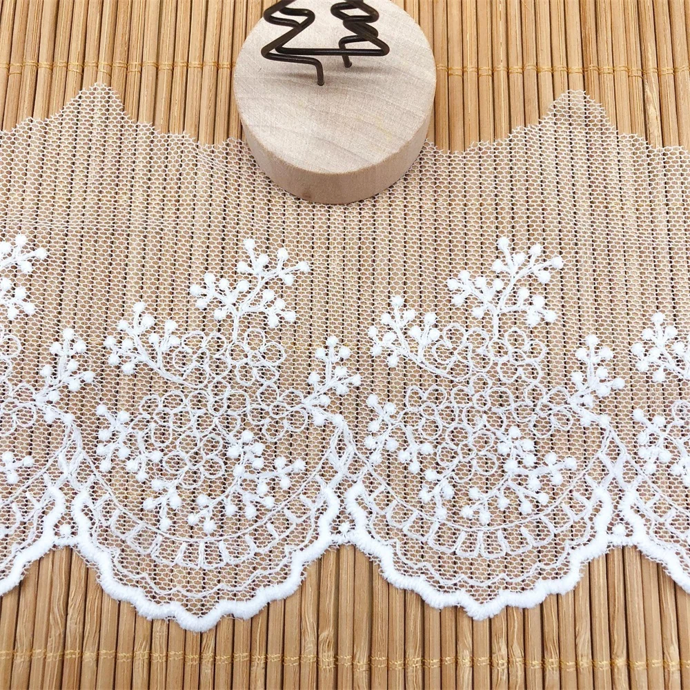 

10Yards 9.4cm Wide Embroidered Mesh Net Fabric Lace Trim DIY Dress Doll Cloth For Sewing And Needlework V2900