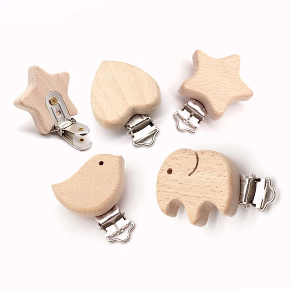 Милая деревянная пустышка из бука клипса в форме маленького слона звезды сердца
