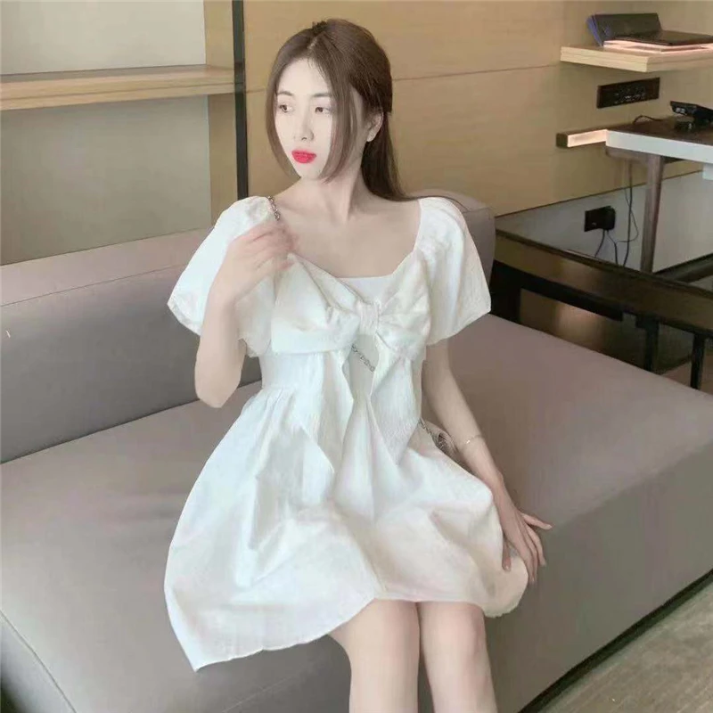 

Women dress New Summer Puff Sleeve Bow Dresses