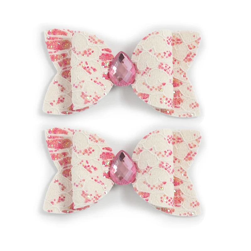 

2PCS Lace Gemstone Matching Cute Princess Bows Barrettes Headwear Hairpins Lovely Side Hair Clips Hair Accessories Girls Kids