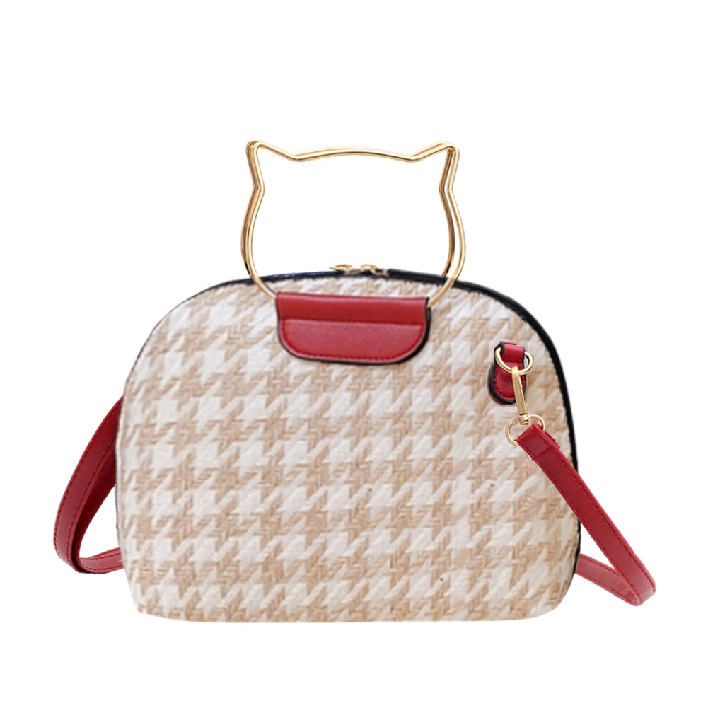

Women PU Woolen Splicing Shell Cat Handle Totes Fashion Shoulder Messenger Bag Popular Simple Female Daily Bag