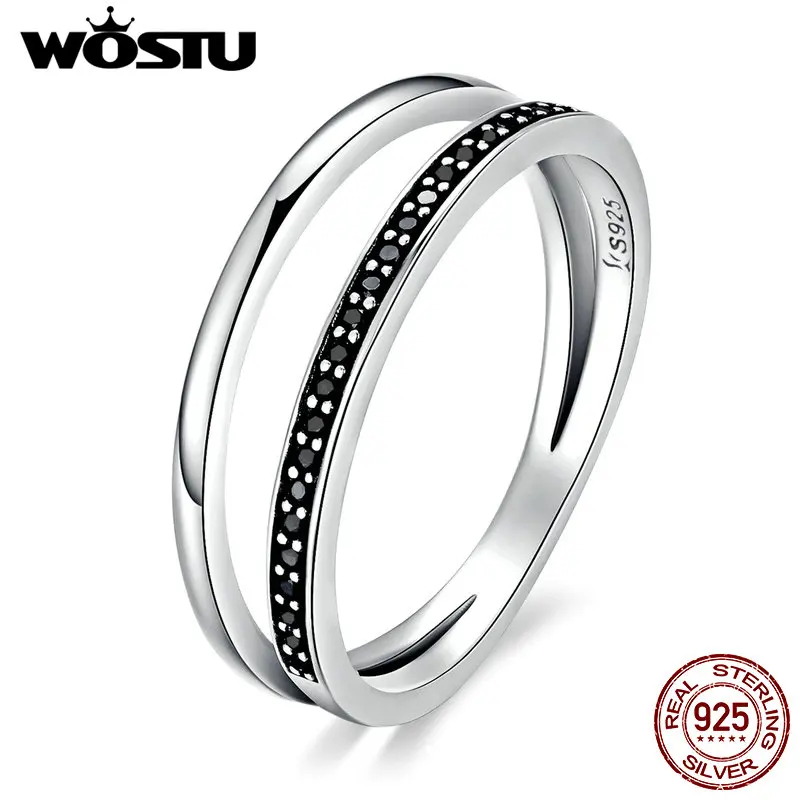 WOSTU, новинка, мода, 925 пробы, серебро, черный и белый, движение, стекируемые кольца для женщин, роскошные S925 ювелирные изделия CQR082