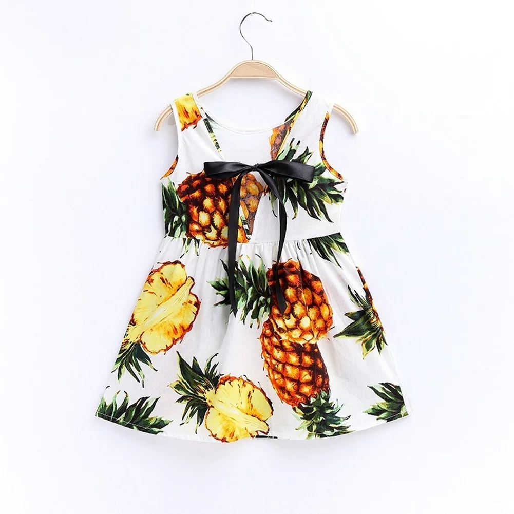 

2021 Girl Dress Summer Pineapple Sleeveless Print Flower Kids Dresses Girls Elegant Princess Dress Children Clothes2-7Y