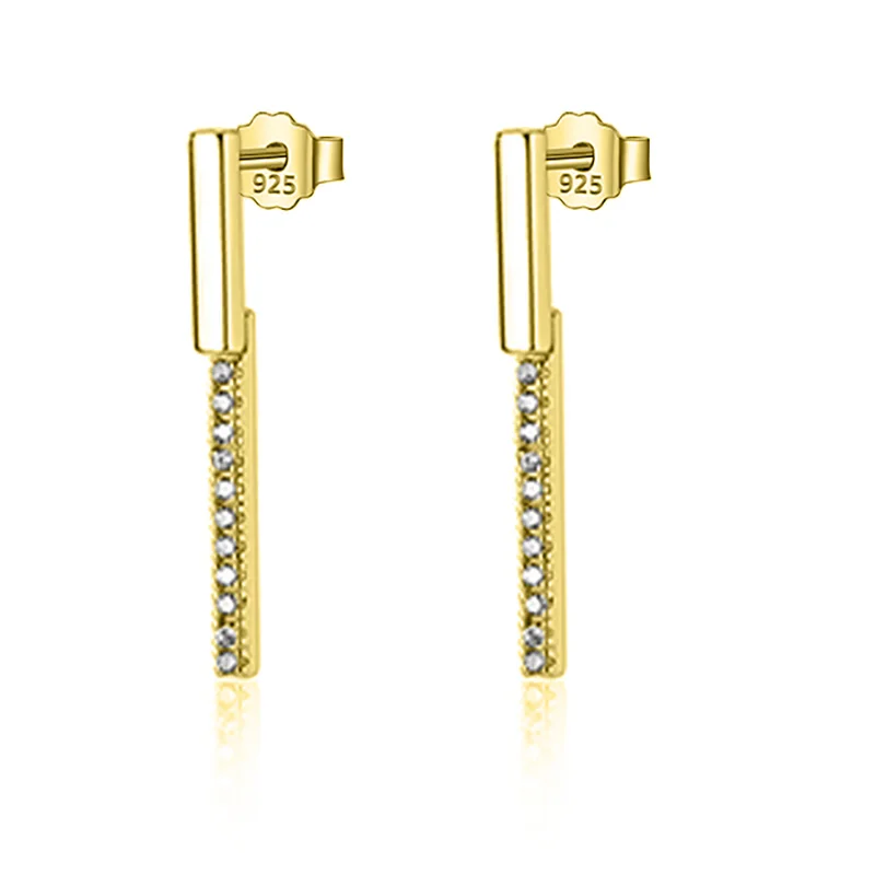Gold Trusta, настоящее 925 пробы, серебро, сладкая Ослепительная палочка, 2,2 см, CZ, серьги-гвоздики для женщин, девочек, детей, леди, свадебный подарок, DS2195 - Окраска металла: Gold