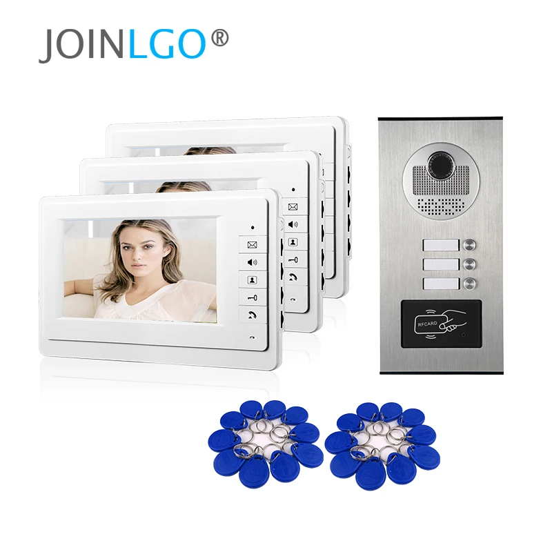 7 &quotэкран Квартира видео домофон система 3 белые мониторы RFID Дверь камера доступа