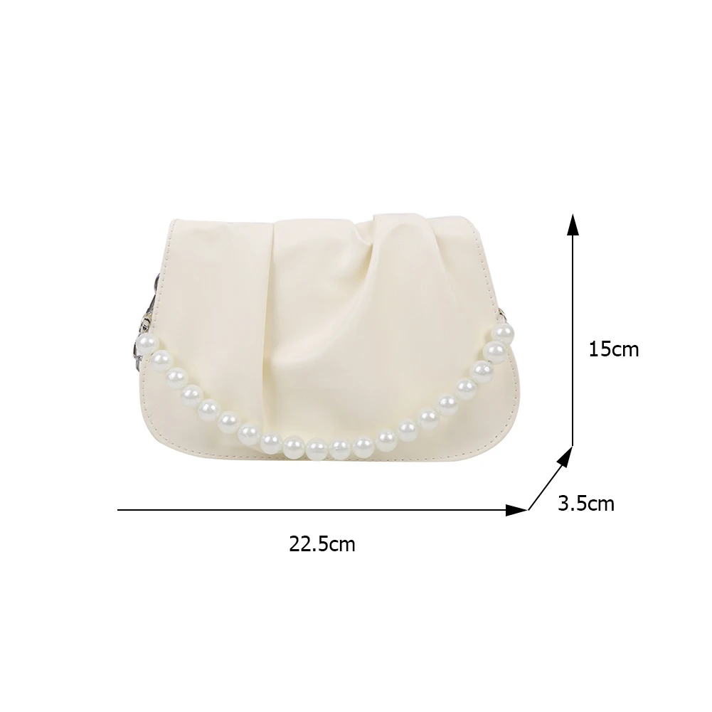 

Fashion Women Pure Color PU Leather Pleated Shoulder Crossbody Messenger Bag Casual Ladies Pearl Small Handbags Purse