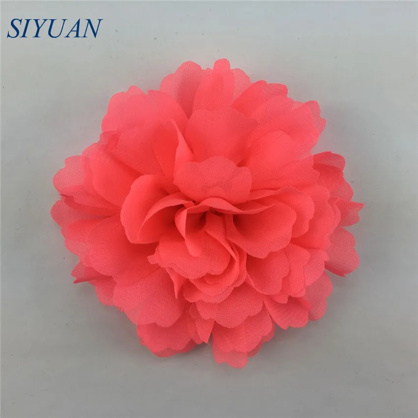 neon pink 10 шт./лот 10 см волнистые одежда из шифона с цветами; с заколка для волос для девочек большой повязка с цветами аксессуары 30 Цвета TH245 - Цвет: neon pink