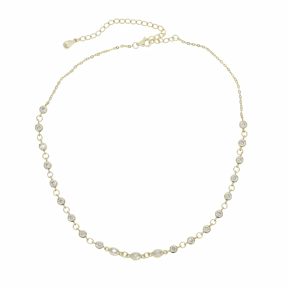 Чокер Bling bling 925 с фианитами Женский ожерелье золотого цвета цепочка камнем под