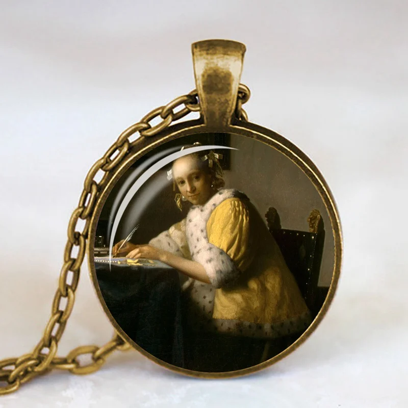 14 Девушка носить жемчуг Johannes Vermeer художественное ожерелье-КУЛОН Серебряная Длинная цепочка ожерелье художественное изображение ожерелье s ювелирные изделия для женщин - Окраска металла: 14