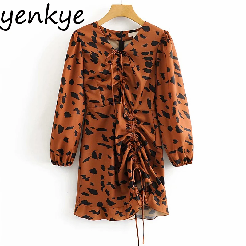 Сексуальное женское винтажное леопардовое драпированное платье с завязками