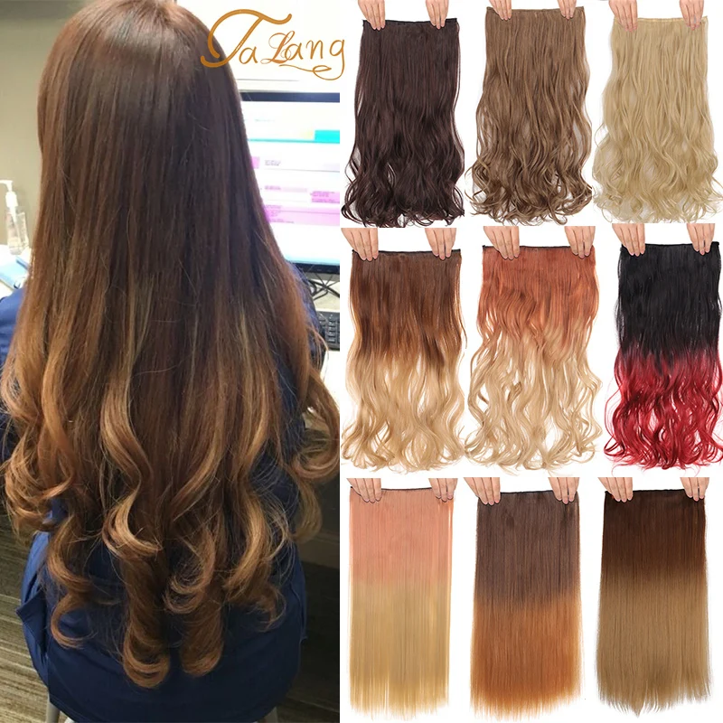 

TALANG Wigs Natural Color Women Synthetic Heat Resistant Wigs 5 Clips In Hairpiece Long Wavy One Clip In On Hair Extensions