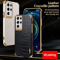 luxury crocodile pattern leather phone case for samsung galaxy s22 s21 s20 fe s10 note 20 10 9 8 plus ultra thin plating cover