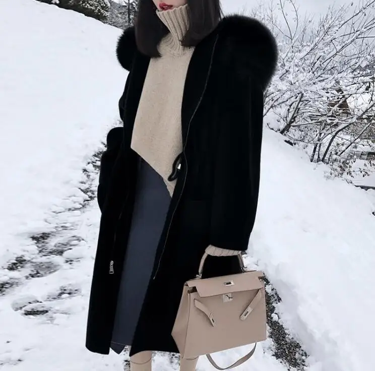 black color Женское элегантное теплое длинное зимнее пальто с отложным воротником, однобортное Женское пальто для офиса - Цвет: black color