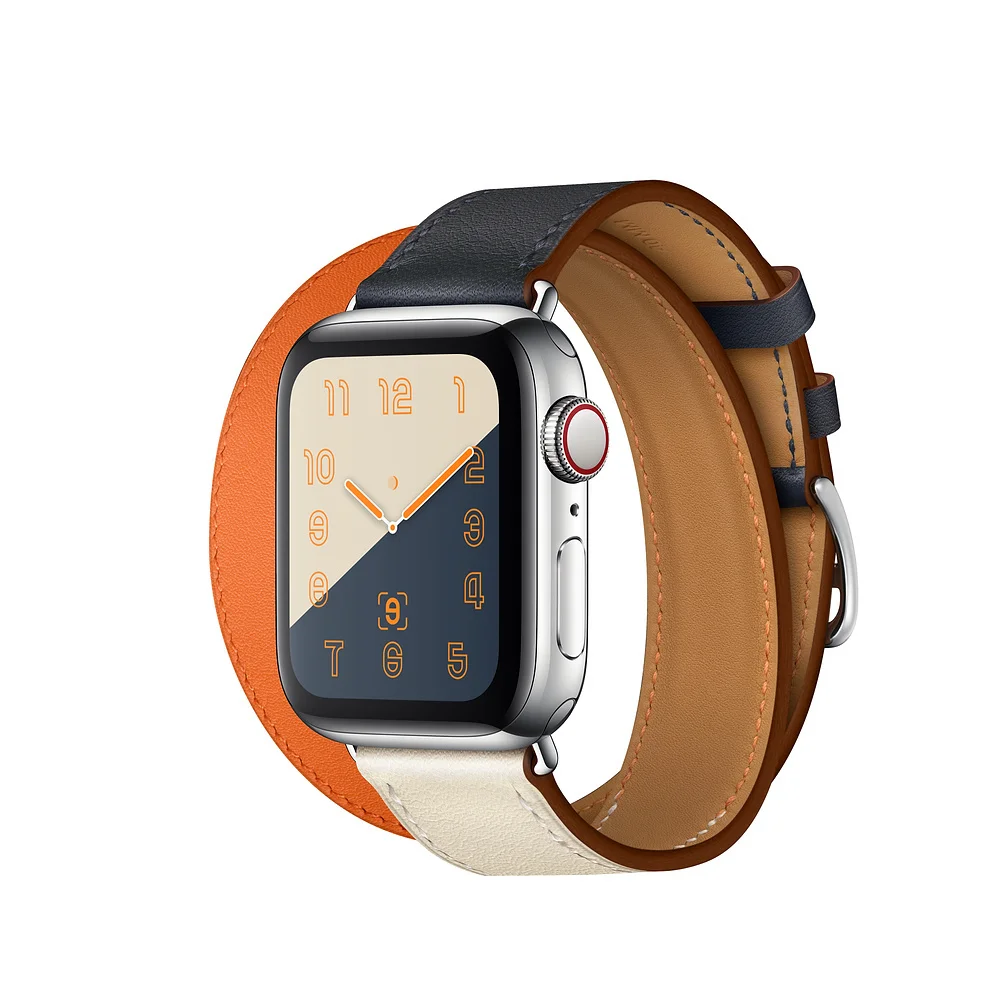 Ремешок двойной для Apple watch band 44 мм 40 браслет из натуральной кожи iWatch 38 42 series 3 4 5 6 -