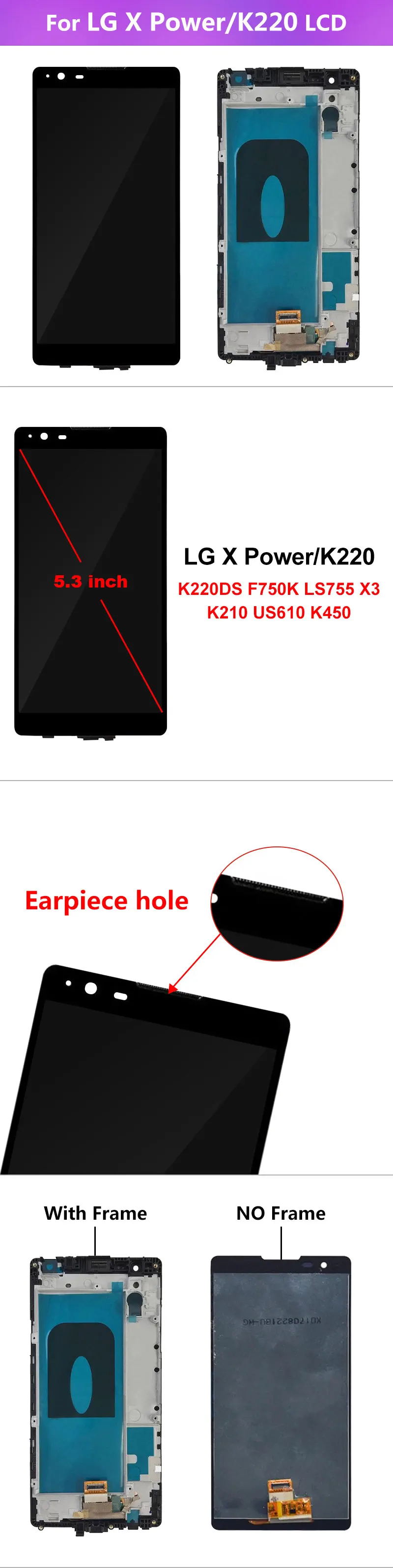 ЖК-дисплей для LG X power K220DS K220, сенсорный ЖК-экран, дигитайзер, запасные части с рамкой для LG X power display