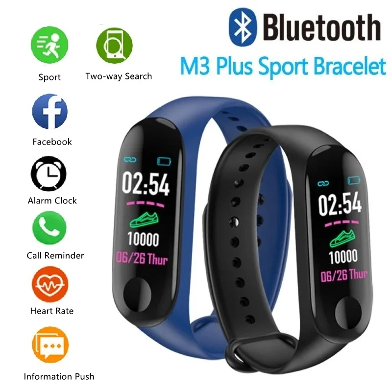 

M3 Plus спортивные Смарт-часы, умный браслет, пульсометр, водонепроницаемый смарт-браслет, фитнес-трекер, часы для мужчин и женщин