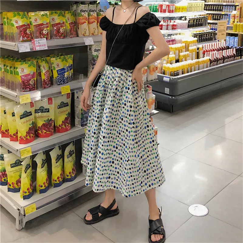 Длинные юбки-трапеции в горошек Alien Kitty летние тонкие универсальные юбки