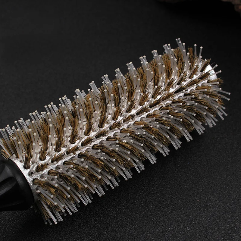 

Natural Boar Bristle Round Brush Groove Design Handle Hair Rolling Brush For Hair Drying Styling